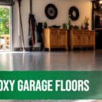 Epoxy coating being applied to a garage floor for a durable and glossy finish.
