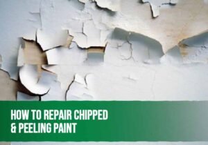 Worker repairing chipped and peeling paint on a wall before repainting.